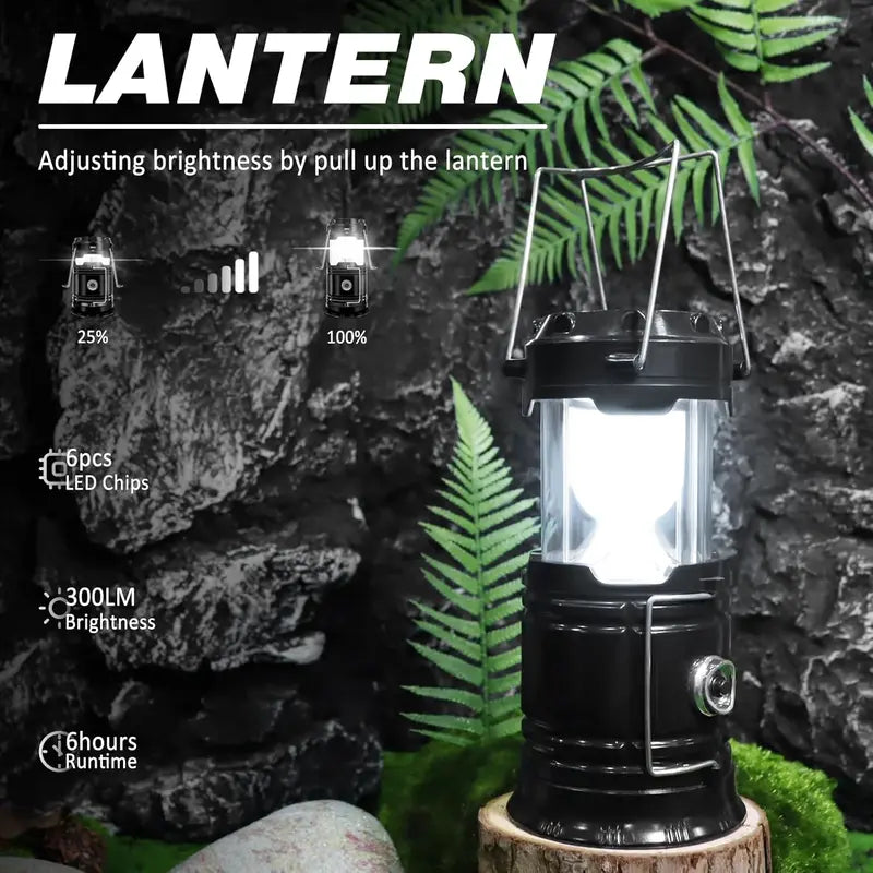 4-Pack Rechargeable Solar Camping Lanterns – Foldable LED Lights with Magnetic Base & Hanging Hook for Camping, Hiking & Emergencies