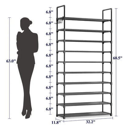 3–10 Tier Space-Saving Shoe Rack – Multi-Level Shoe Organizer with Side Handles for Home & Closet