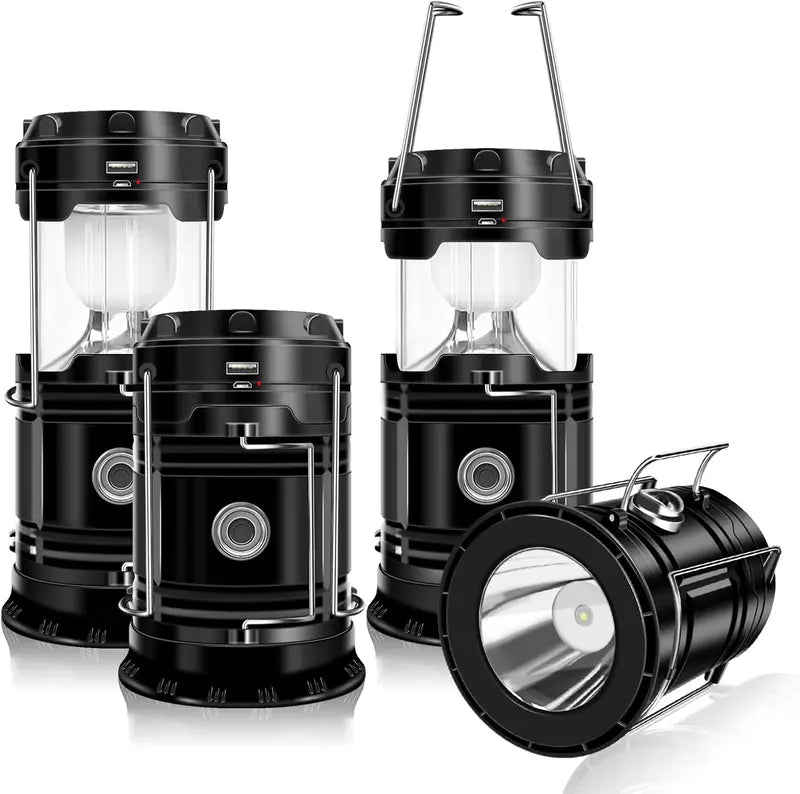 4-Pack Rechargeable Solar Camping Lanterns – Foldable LED Lights with Magnetic Base & Hanging Hook for Camping, Hiking & Emergencies