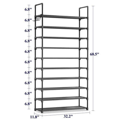 3–10 Tier Space-Saving Shoe Rack – Multi-Level Shoe Organizer with Side Handles for Home & Closet