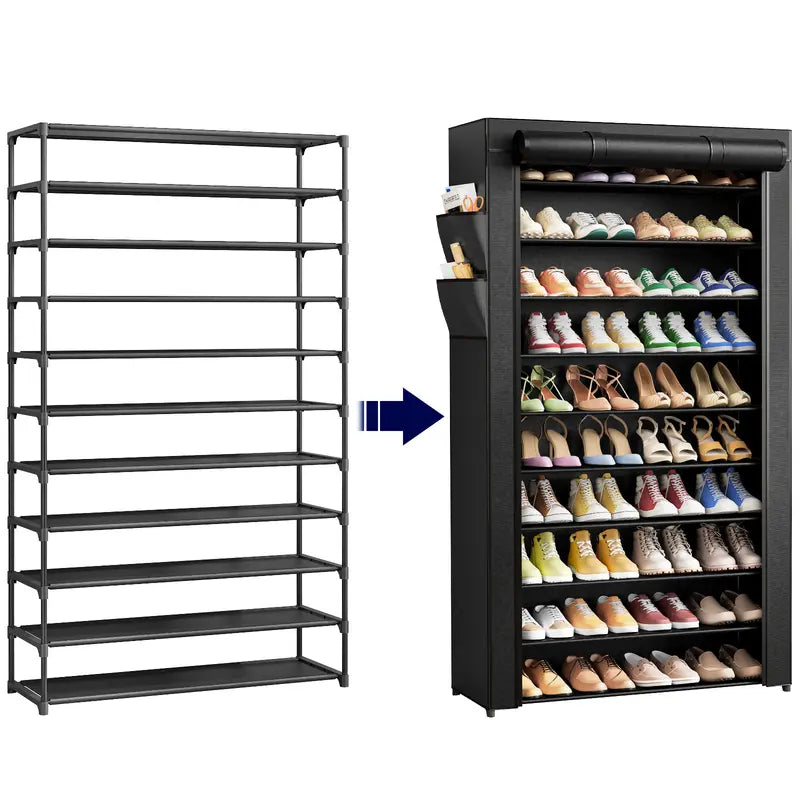 3–10 Tier Space-Saving Shoe Rack – Multi-Level Shoe Organizer with Side Handles for Home & Closet