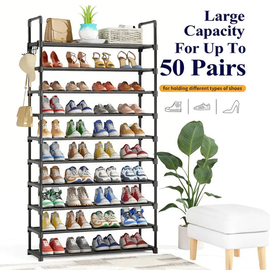 3–10 Tier Space-Saving Shoe Rack – Multi-Level Shoe Organizer with Side Handles for Home & Closet