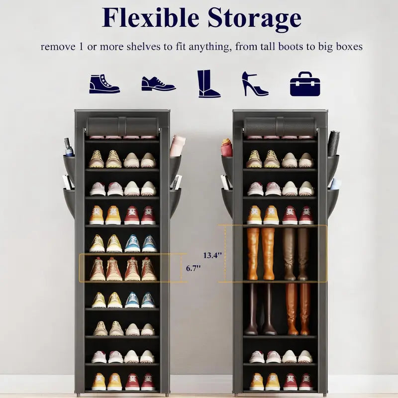 3–10 Tier Space-Saving Shoe Rack – Multi-Level Shoe Organizer with Side Handles for Home & Closet