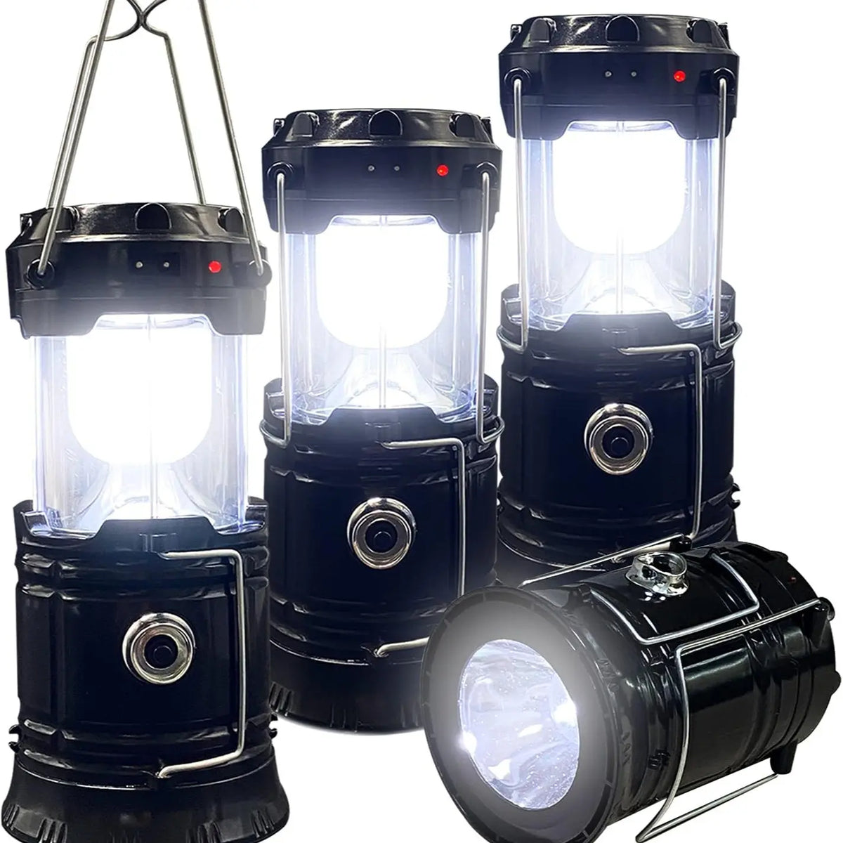 4-Pack Rechargeable Solar Camping Lanterns – Foldable LED Lights with Magnetic Base & Hanging Hook for Camping, Hiking & Emergencies